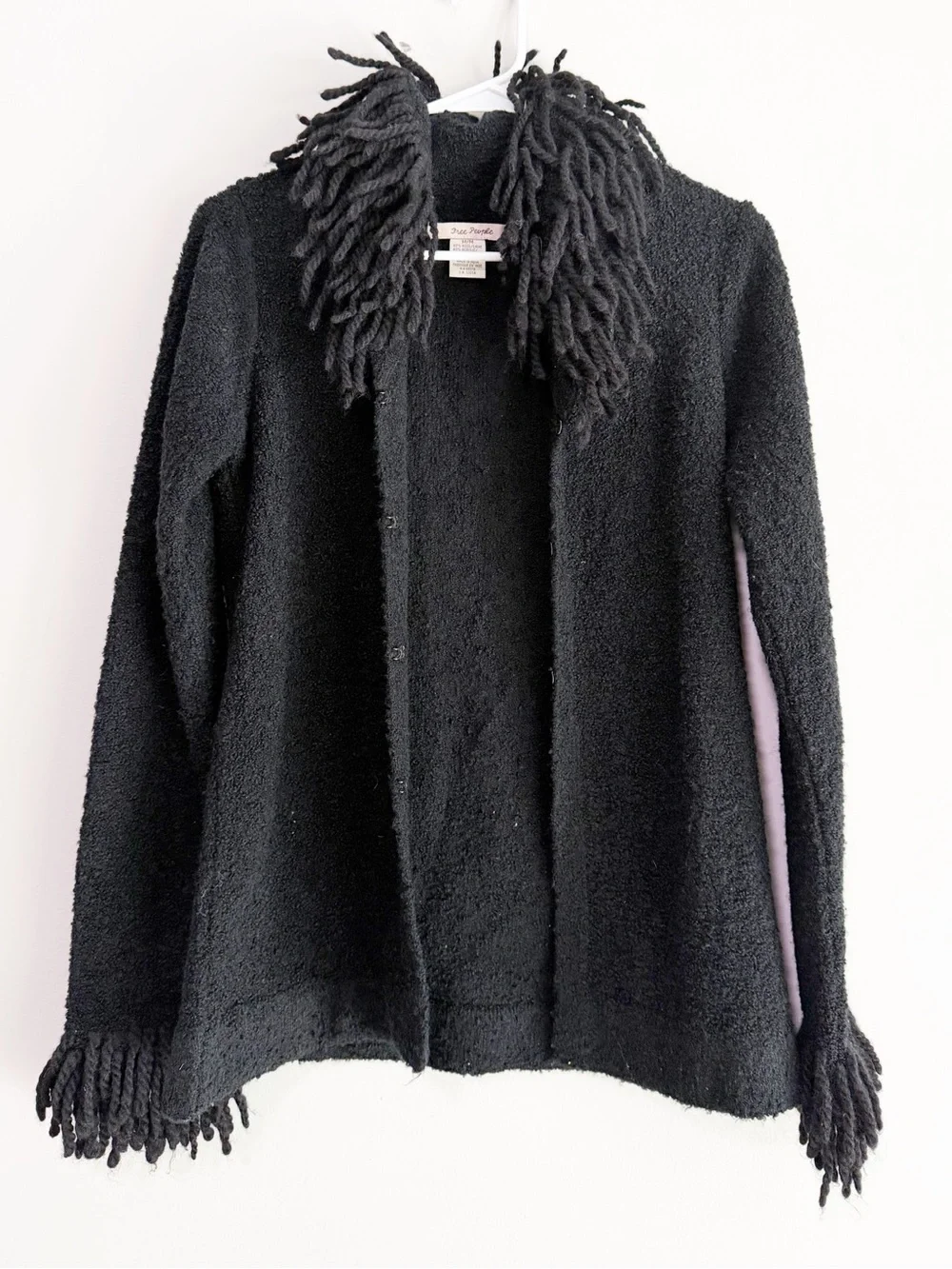 Vintage free people fringe wool blend cardigan sweater coat black size medium
